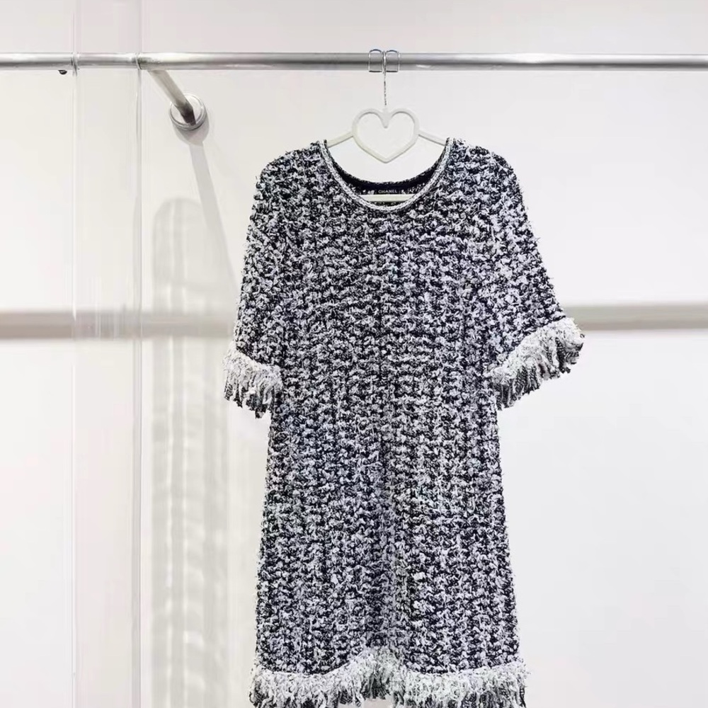 Authentic CHANEL Black and White Kids Dress with Fringe